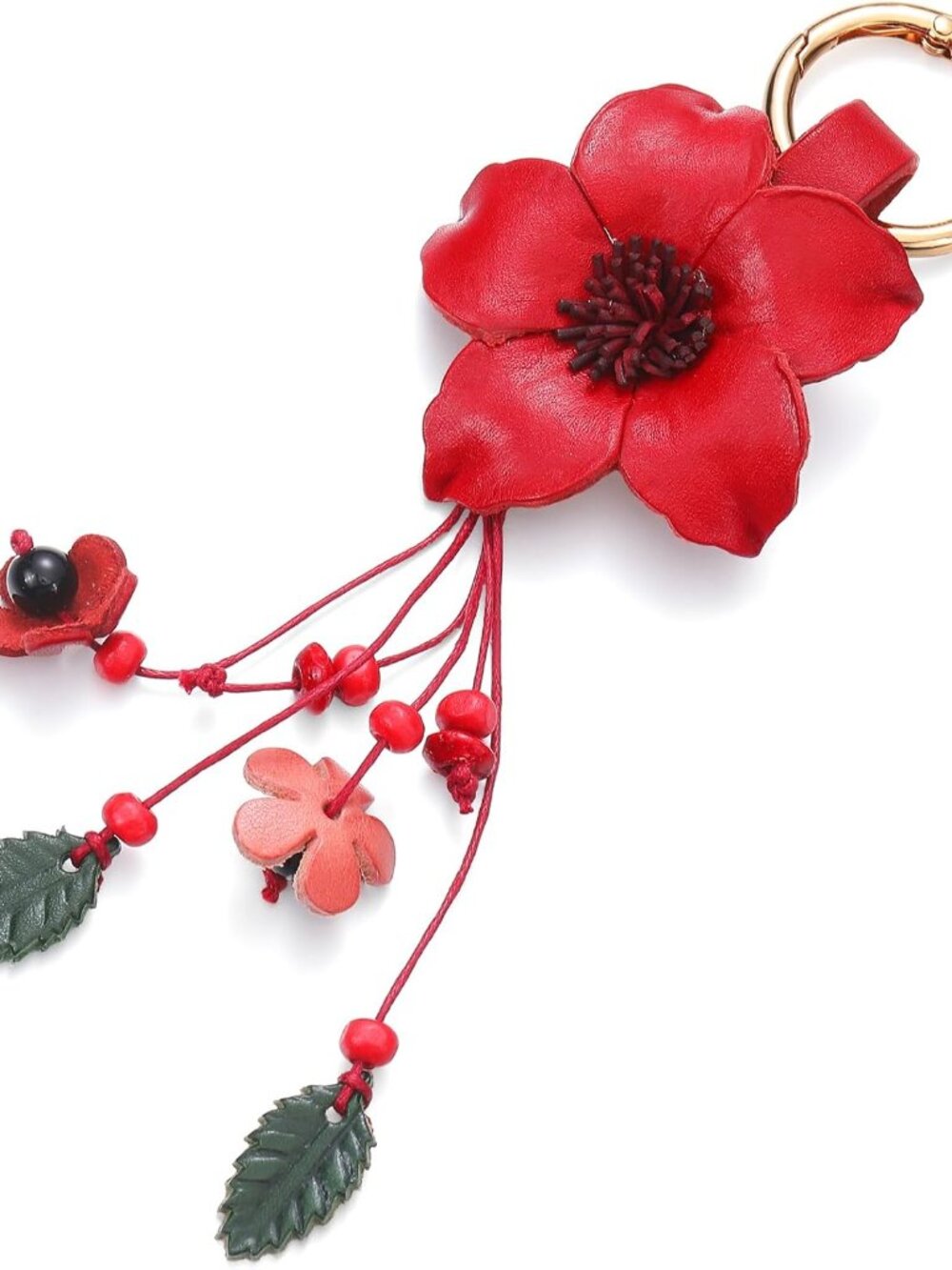 Leather Leaf Flower Tassel Keychain Boho Accessories Cute Keychains